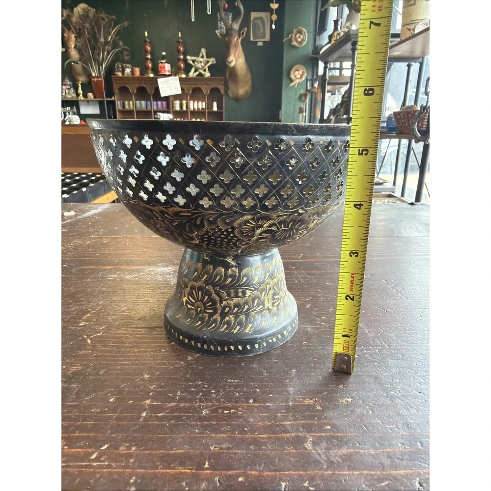 Vintage Brass Pierced Pedestal Fruit Compote Bowl 5 1/2